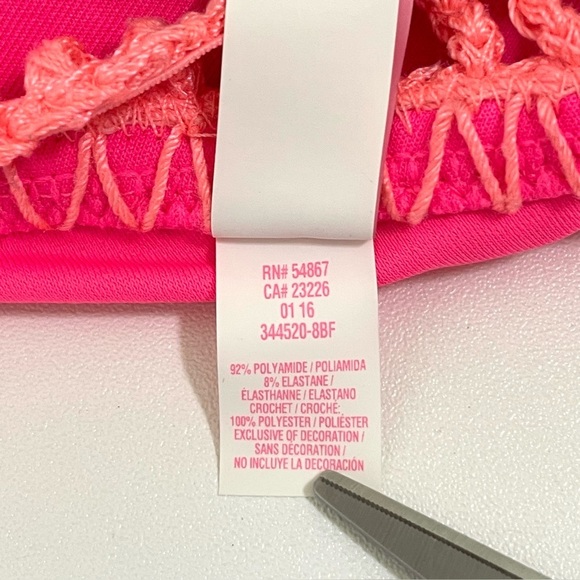 Victoria’s Secret Crochet Trim Bikini 2 PC Swimsuit Pink Large Top Small Bottom - Picture 10 of 16